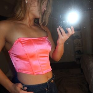 Pink Satin Strapless corset